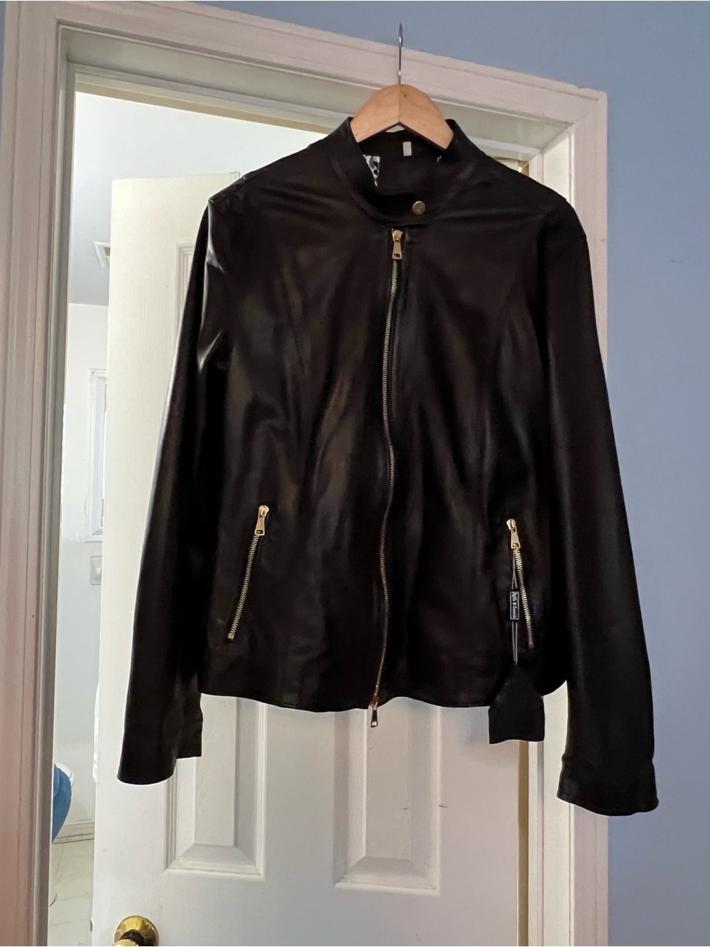 Pal Zileri Black Leather Jacket with Gold Hardware